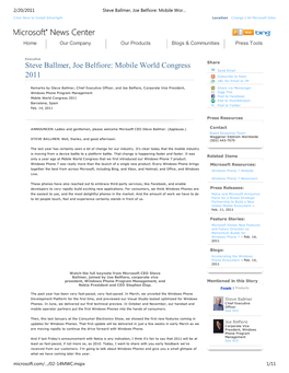 Steve Ballmer, Joe Belfiore: Mobile World Congress 2011