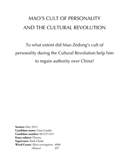 Mao's Cult of Personality and the Cultural Revolution