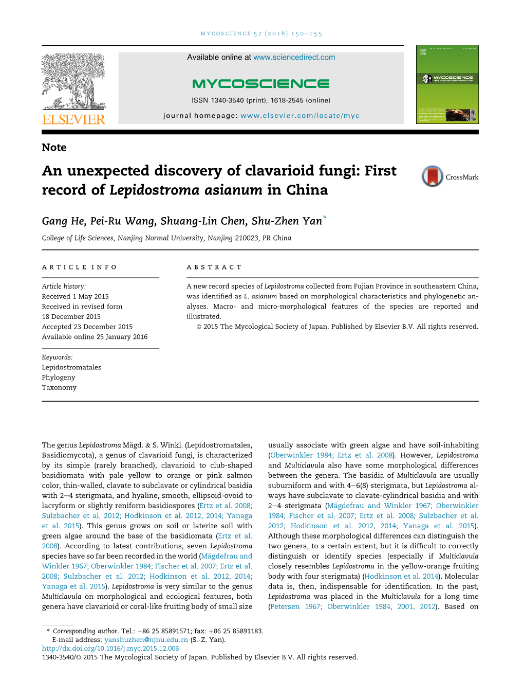 An Unexpected Discovery of Clavarioid Fungi: First Record of Lepidostroma Asianum in China