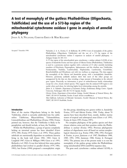 A Test of Monophyly of the Gutless Phallodrilinae (Oligochaeta