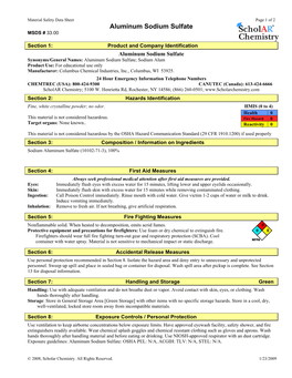 Aluminum Sodium Sulfate MSDS # 33.00