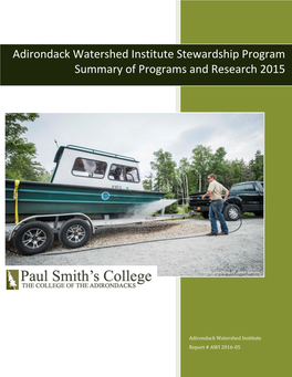 Adirondack Watershed Institute Stewardship Program Summary of Programs and Research 2015