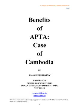 Benefits of APTA: Case of Cambodia