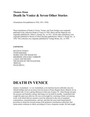 Thomas Mann Death in Venice & Seven Other Stories