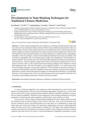 Developments in Taste-Masking Techniques for Traditional Chinese Medicines