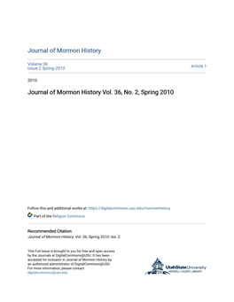 Journal of Mormon History Vol. 36, No. 2, Spring 2010