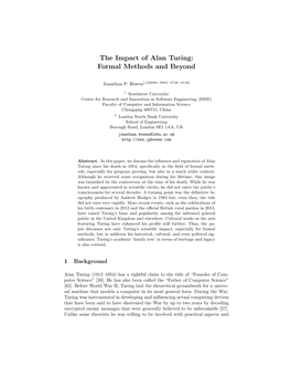 The Impact of Alan Turing: Formal Methods and Beyond