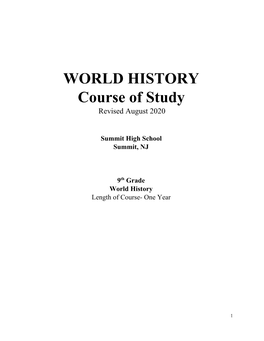 WORLD HISTORY Course of Study Revised August 2020