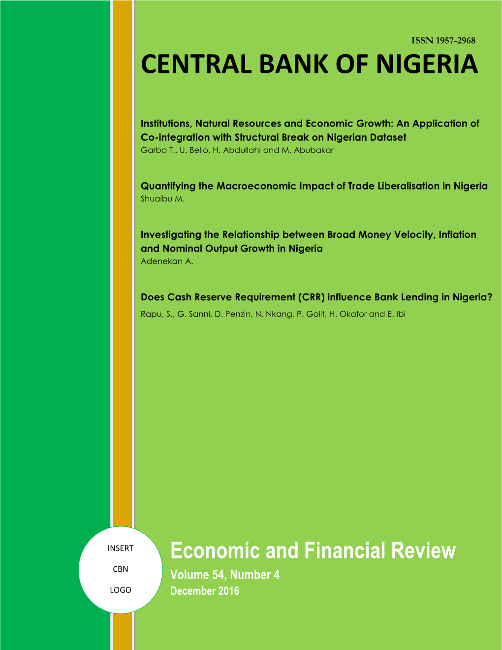 Economic and Financial Review Volume 54 Number 4 December 2016