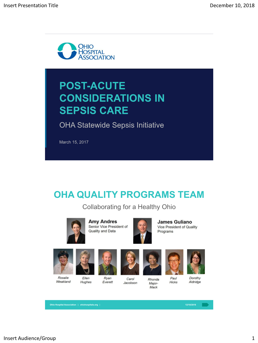 POST-ACUTE CONSIDERATIONS in SEPSIS CARE OHA Statewide Sepsis Initiative