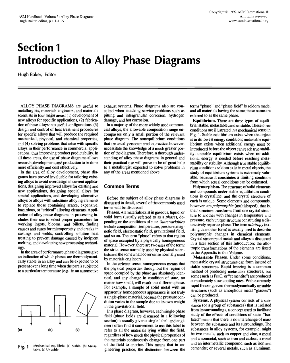 Section 1 Introduction to Alloy Phase Diagrams