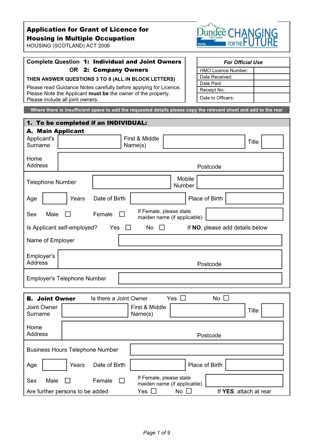 Application for Renewal of Licence For s1