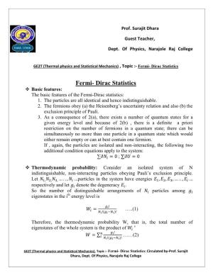 Fermi- Dirac Statistics