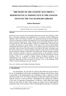 The Fight of the Gnostic Man from a Hermeneutical Perspective in the Gnostic Texts of the Nag Hammadi Library