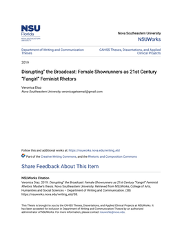 Disrupting” the Broadcast: Female Showrunners As 21St Century “Fangirl” Feminist Rhetors