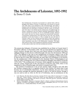 The Archdeacons of Leicester, 1092-1992 by Terence Y