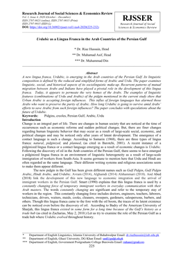 RJSSER ISSN 2707-9015 (ISSN-L) Research Journal of Social DOI: Sciences & Economics Review ______