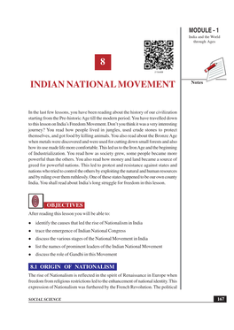 Indian National Movement MODULE - 1 India and the World Through Ages