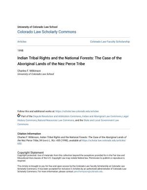 Indian Tribal Rights and the National Forests: the Case of the Aboriginal Lands of the Nez Perce Tribe