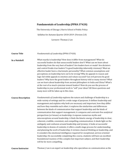 Fundamentals of Leadership (PPHA 37420)