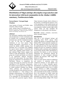 Distribution of Nilgai Antelope (Boselaphus Tragocamelus) and Its Interaction with Local Communities in the Abohar Wildlife Sanctuary, Northwestern India