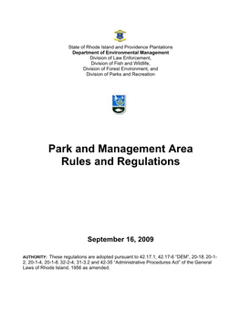 RI/DEM FISH and WILDLIFE- Parks and Mgt. Area Rules and Regs