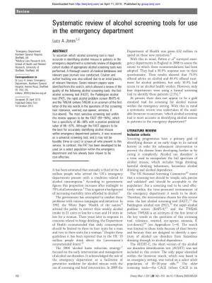 Systematic Review of Alcohol Screening Tools for Use in the Emergency Department Lucy a Jones1,2