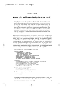 Passacaglia and Lament in Ligeti's Recent Music