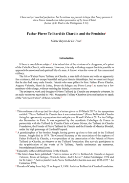 Father Pierre Teilhard De Chardin and the Feminine1