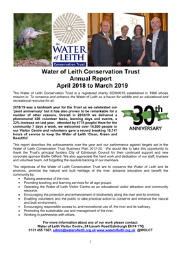 Water of Leith Conservation Trust Annual Report April 2018 to March 2019