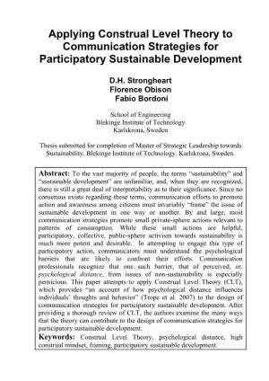 Applying Construal Level Theory to Communication Strategies for Participatory Sustainable Development