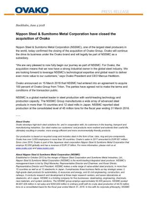 Nippon Steel & Sumitomo Metal Corporation Have Closed