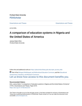 A Comparison of Education Systems in Nigeria and the United States of America