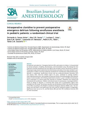 Intraoperative Clonidine to Prevent Postoperative Emergence Delirium Following Sevoﬂurane Anesthesia in Pediatric Patients: a Randomized Clinical Trial