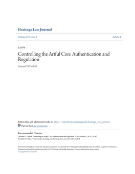 Controlling the Artful Con: Authentication and Regulation Leonard D