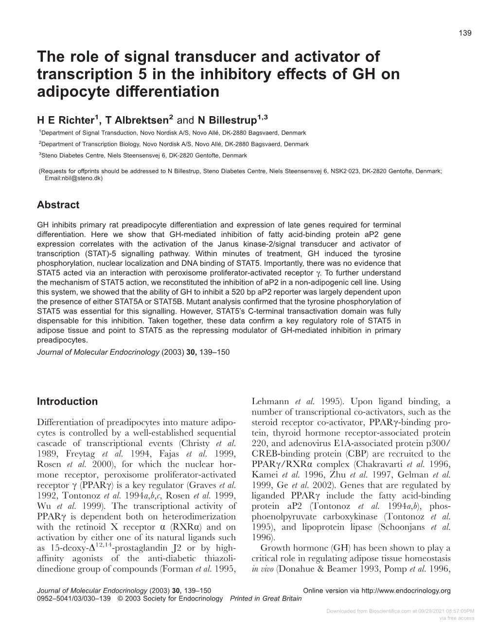 The Role of Signal Transducer and Activator of Transcription 5 in the Inhibitory Effects of GH on Adipocyte Differentiation