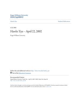Hawks' Eye -- April 22, 2002 Roger Williams University