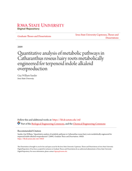 Quantitative Analysis of Metabolic Pathways in Catharanthus Roseus
