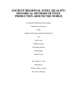 Ancient Regional Steel Quality: Historical Methods of Steel Production Around the World