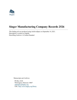 Singer Manufacturing Company Records 2526