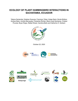 Ecology of Plant Hummingbird Interactions in Sachatamia, Ecuador