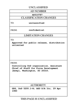Unclassified Ad Number Ad510787 Classification Changes