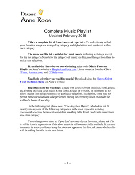 Complete Music List 2019