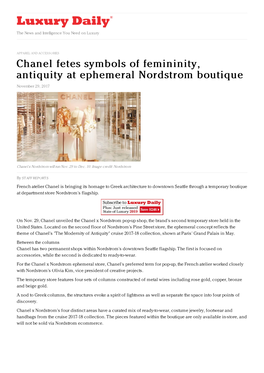 Chanel Fetes Symbols of Femininity, Antiquity at Ephemeral Nordstrom Boutique November 29, 2017