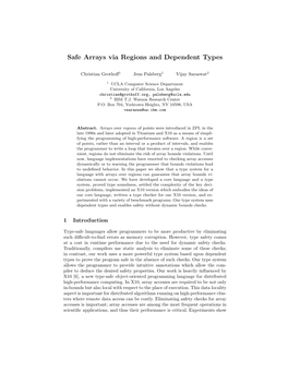 Safe Arrays Via Regions and Dependent Types