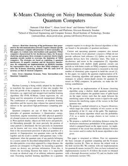 K-Means Clustering on Noisy Intermediate Scale Quantum Computers