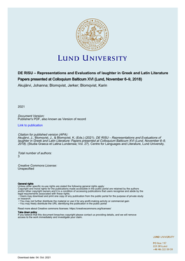 KARIN BLOMQVIST FACULTY of HUMANITIES and THEOLOGY | LUND UNIVERSITY an ECOLABEL 3041 0903 NORDIC SW Ryck, Lund 2021 Printed by Media-T