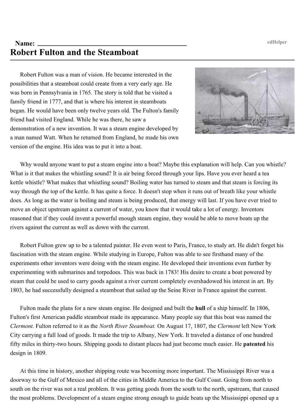 Robert Fulton and the Steamboat