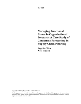 Managing Functional Biases in Organizational Forecasts: a Case Study of Consensus Forecasting in Supply Chain Planning