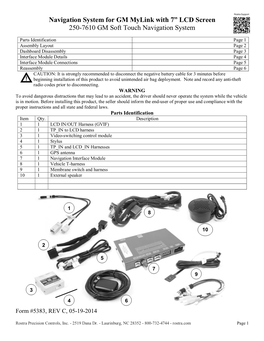 Navigation System for GM Mylink with 7” LCD Screen 250-7610 GM Soft Touch Navigation System